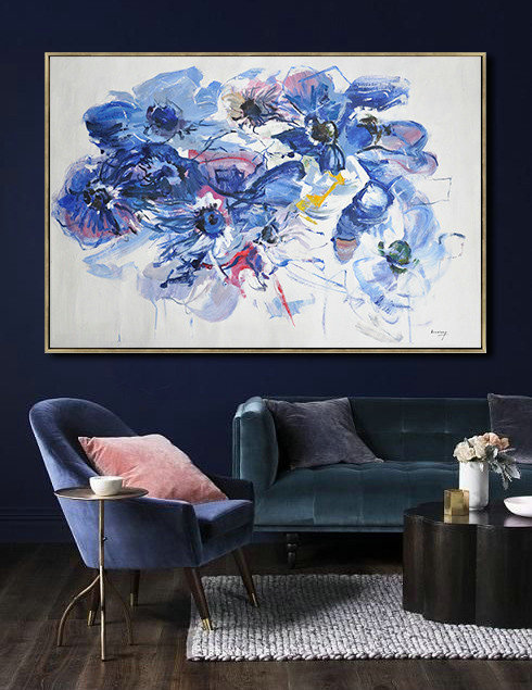 Horizontal Abstract Flower Painting Living Room Wall Art #ABH0A37 - Click Image to Close
